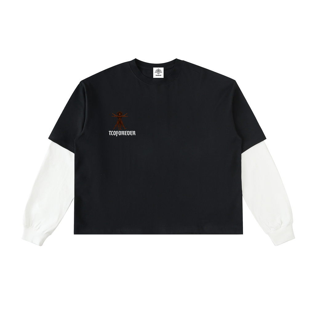 "DUALITY" Long Sleeve Cotton T-Shirt BLACK