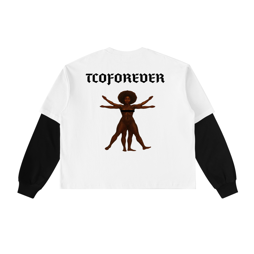 "RED VEIL" Long Sleeve Cotton T-Shirt WHITE