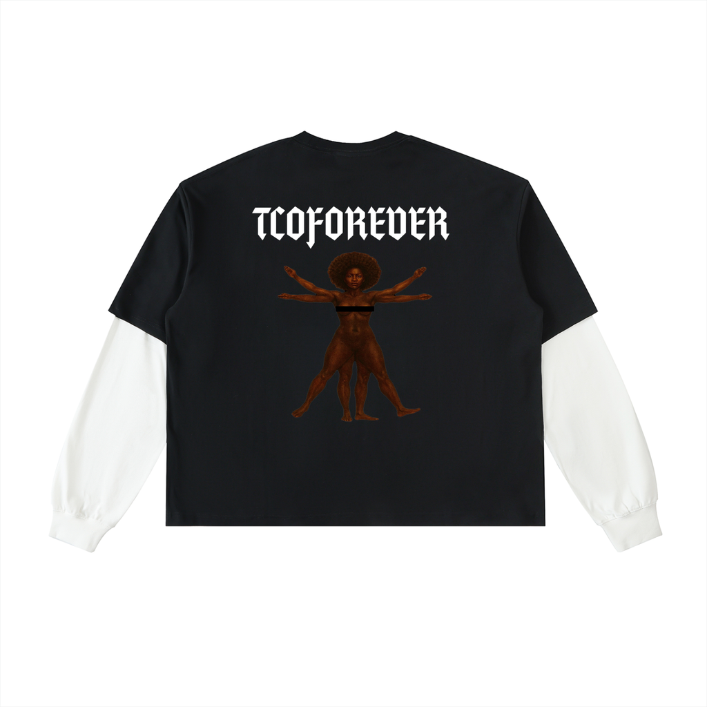 "RED VEIL" Long Sleeve Cotton T-Shirt BLACK