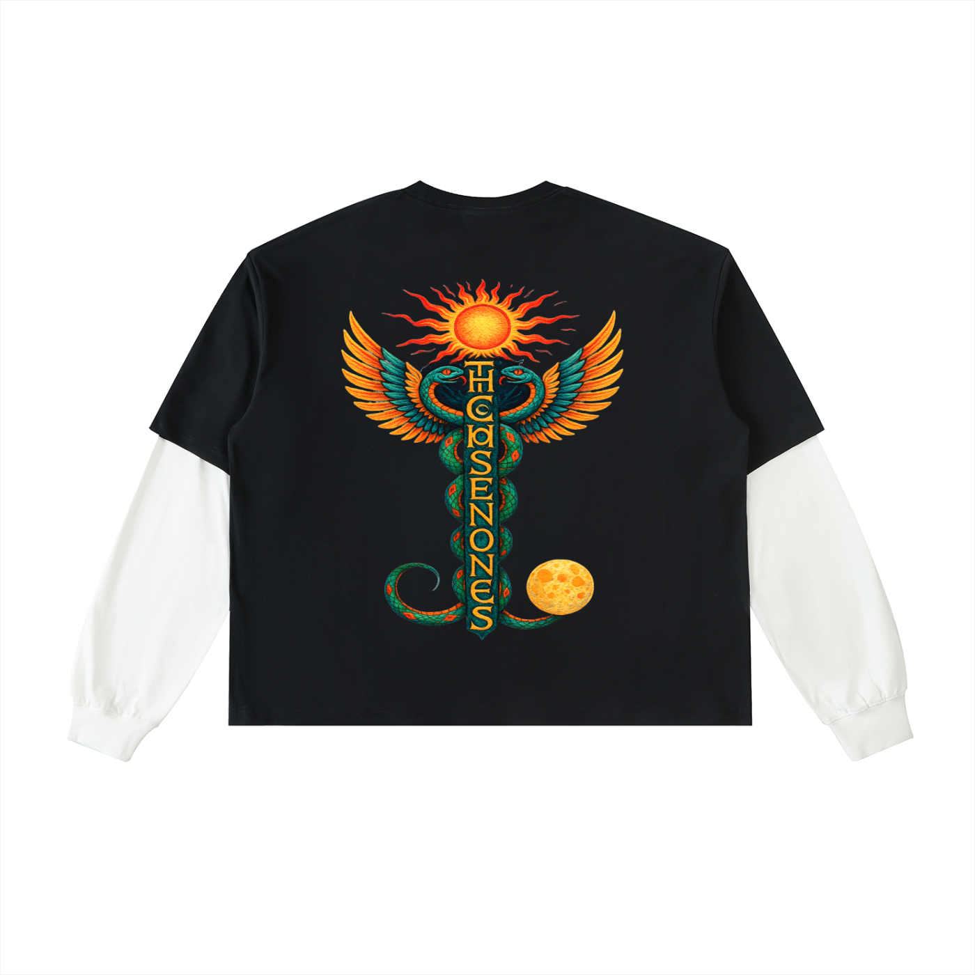 "DUALITY" Long Sleeve Cotton T-Shirt BLACK
