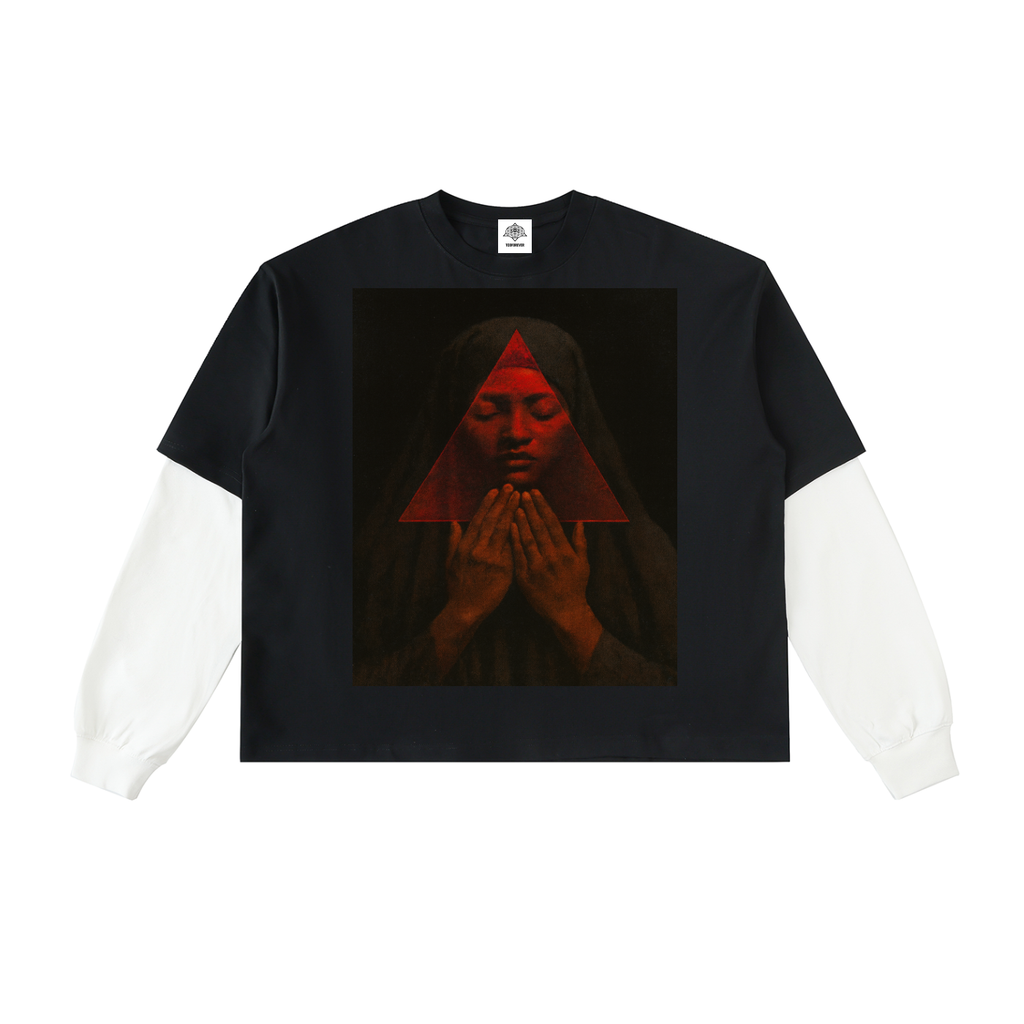 "RED VEIL" Long Sleeve Cotton T-Shirt BLACK